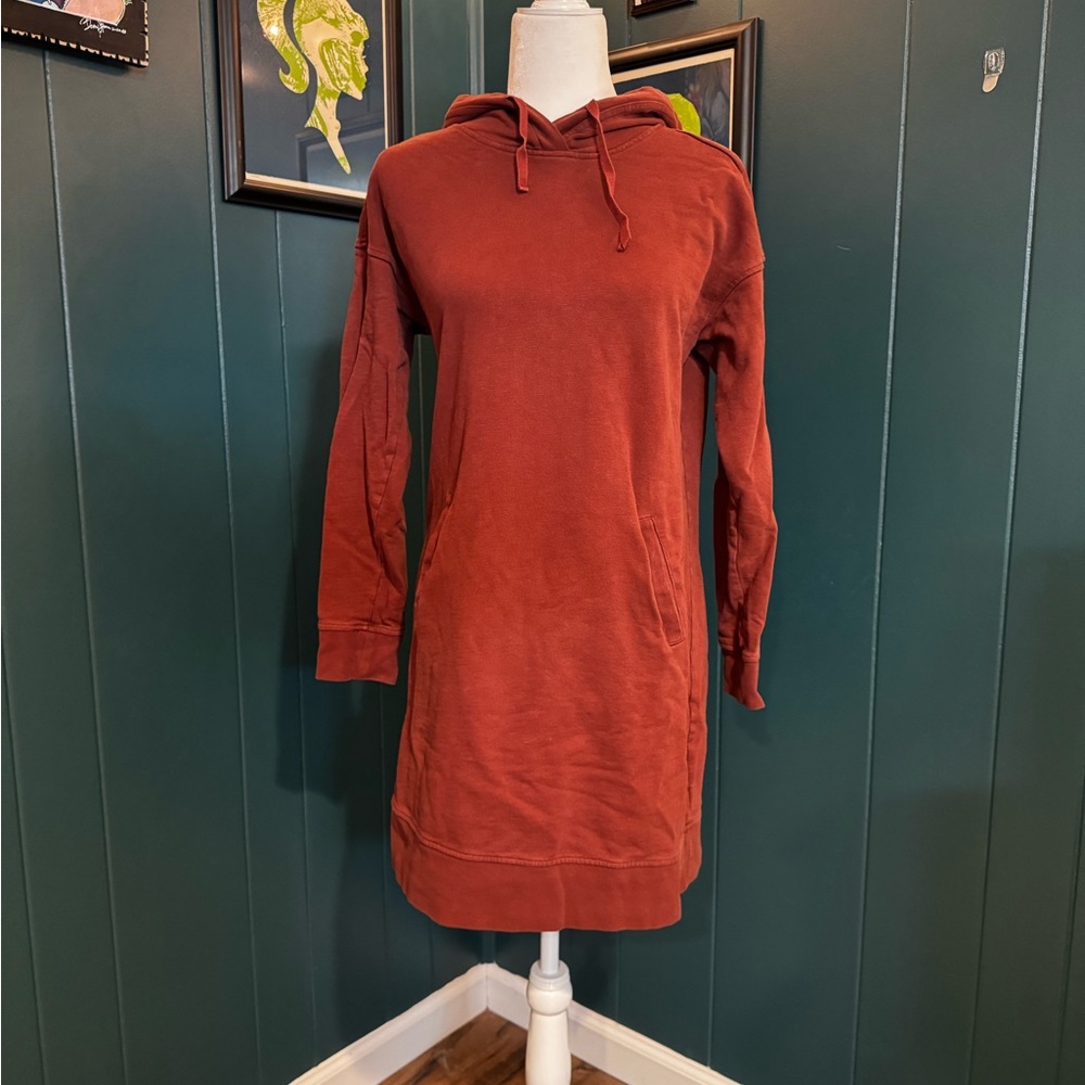 Toad & CO Organic cotton Hoodie Dress maroon.